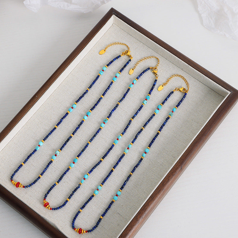 Retro Palace Style Handmade Beaded Necklace with Natural Stones for Women