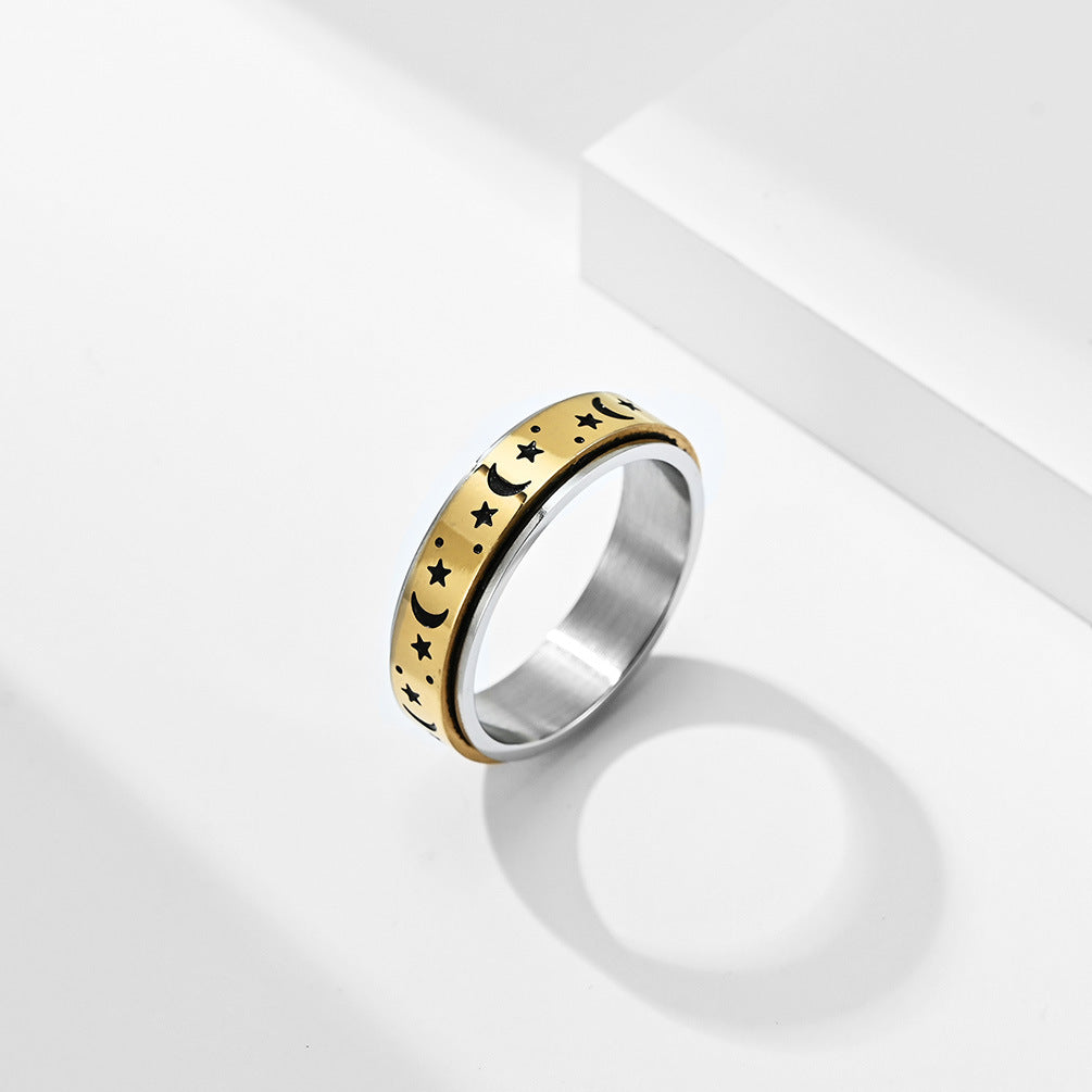 Planderful Premium Star Moon Rotating Ring For Anxiety Relief Unisex Stainless Steel Jewelry