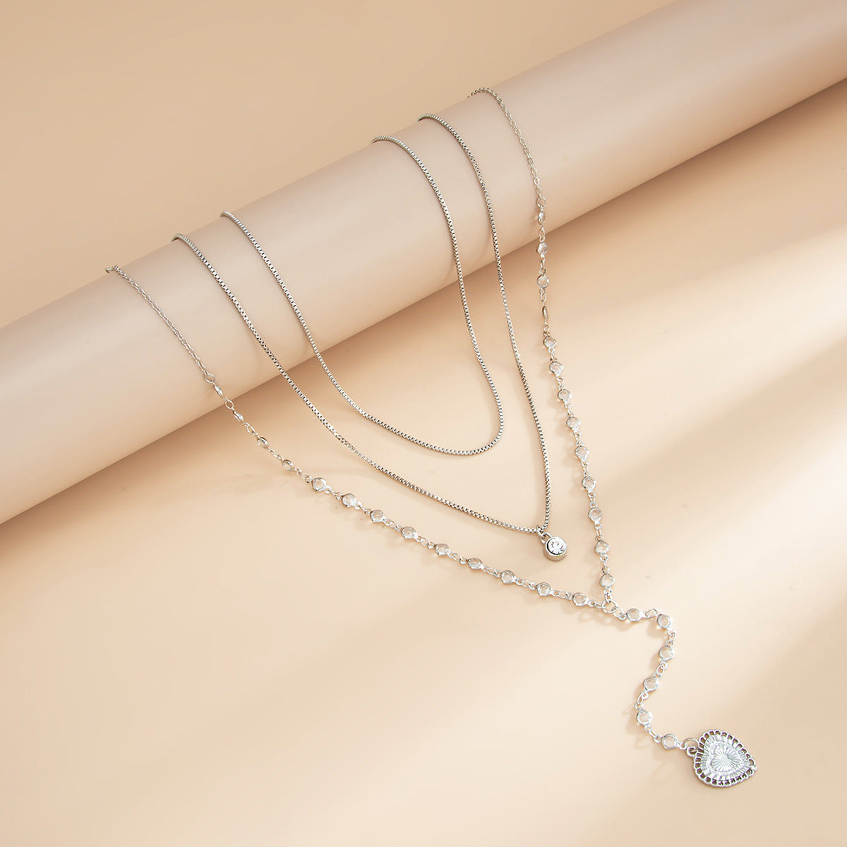 Thin Cha Stacked With Long Love-Shaped Necklaces Retro French Micro-Inlaid Zircon Collarbone Necklace