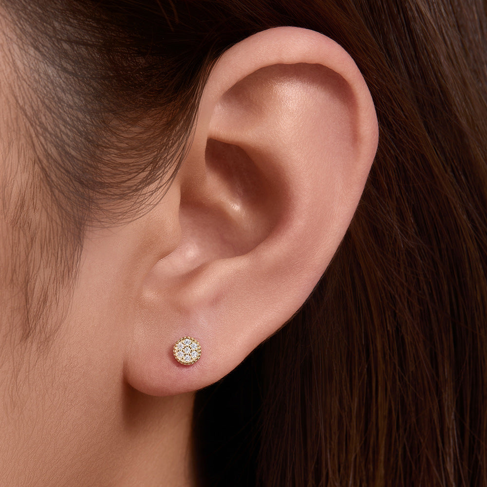S925 Sterling Silver Cute Mini Zircon Stud Earrings Round Full Zircon Earrings Ear