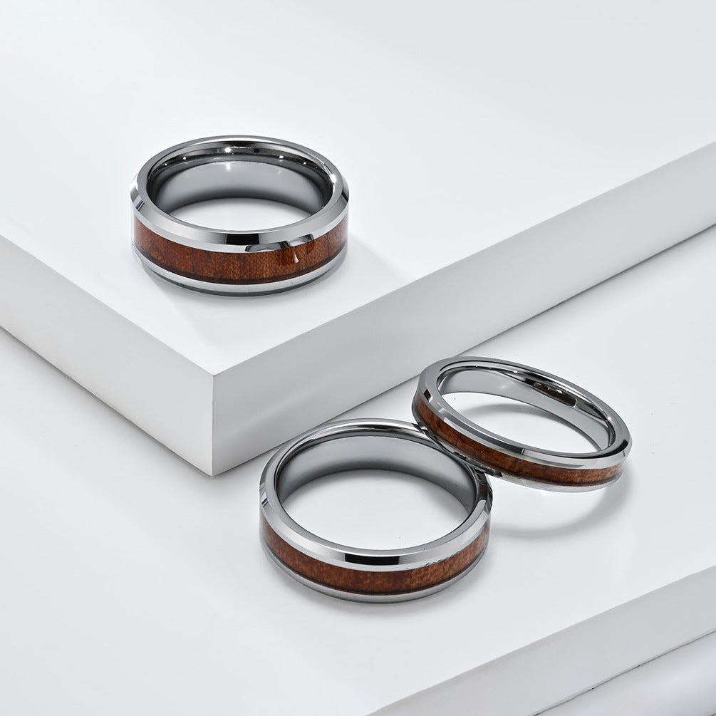 Premium Tungsten Ring With Parquet Wood Leather Finish For Couples By Planderful