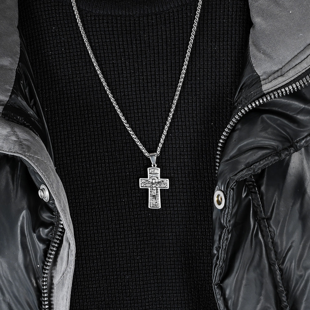 Stainless Steel Cross Necklace for Men Sweater Chain Retro Jewelry