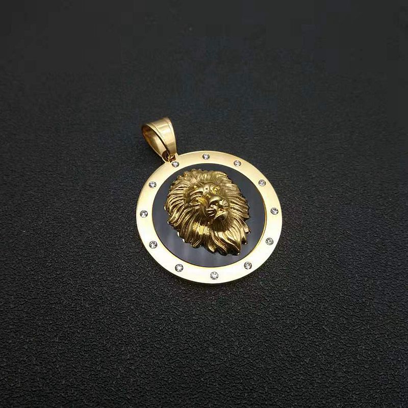 Planderful Lion Head Pendant Necklace Stainless Steel Gold Plated Rhinestone Hip Hop Jewelry For Men And Women