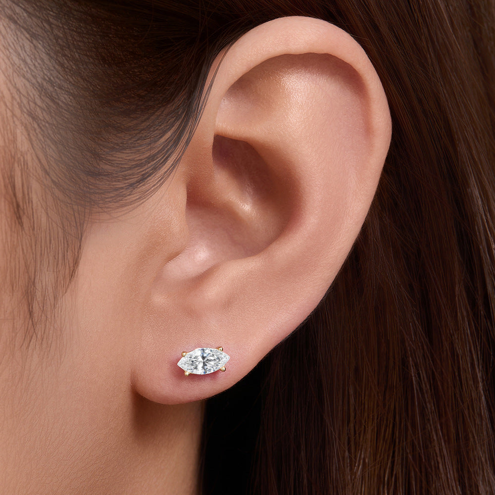 S925 Sterling Silver Horse Eye Zircon Stud Earrings Super Flash Fresh Trend Earrings