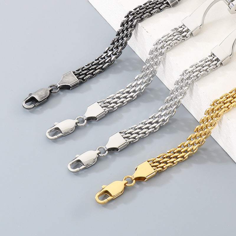 Hollow Woven Mesh Chain Design Nail Stainless Steel Men's Bracelet