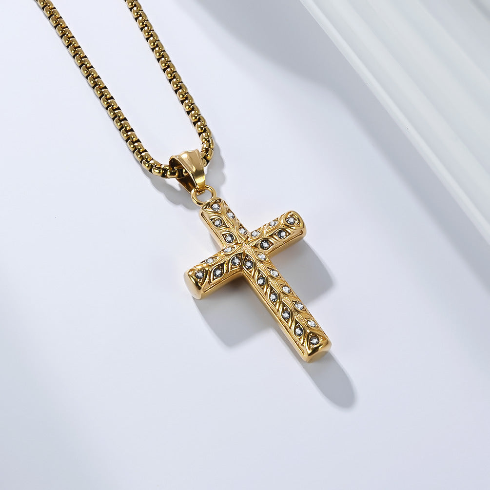 Planderful Everyday Genie Zircon Devil Eye Cross Necklace Stainless Steel Unisex Hip Hop Jewelry