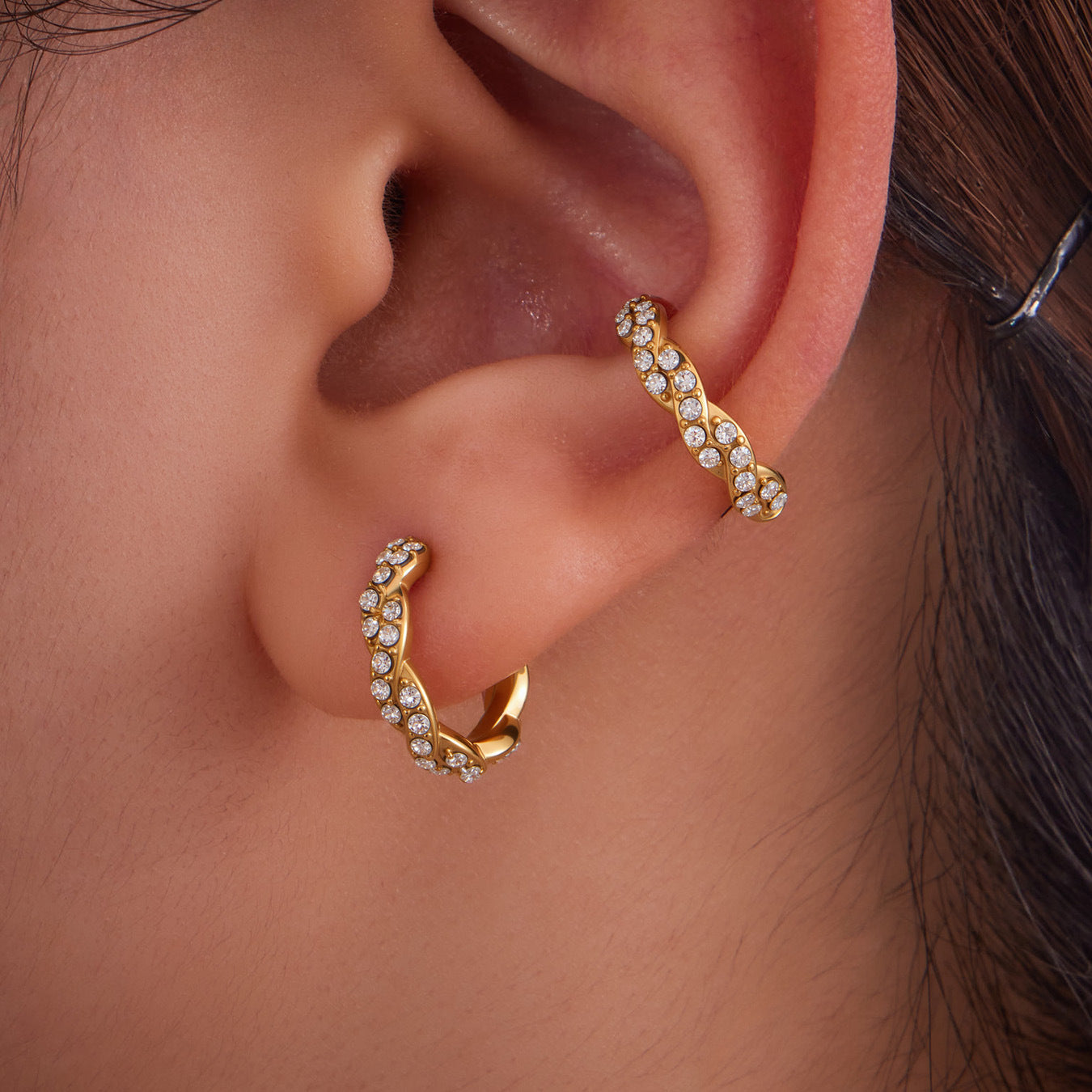 Planderful Women Zircon Ear Bone Clip Earrings 18K Gold