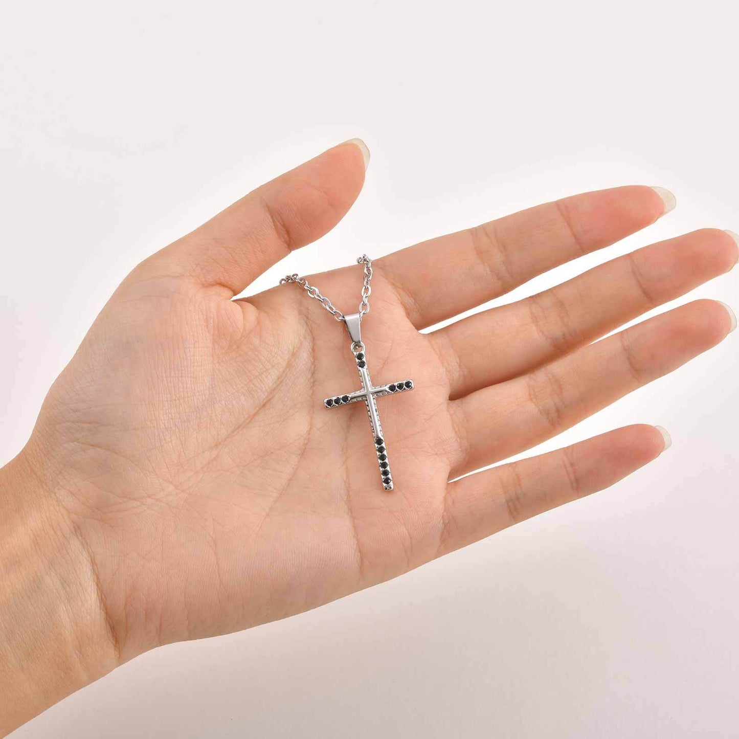 Planderful Stainless Steel Cross Pendant Men Black Zircon