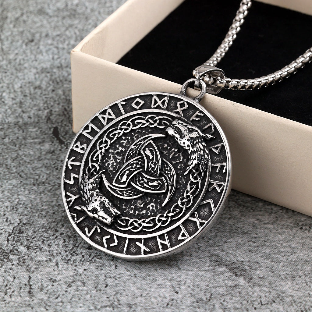 Vintage Viking Wolf Stainless Steel Men's Pendant Necklace
