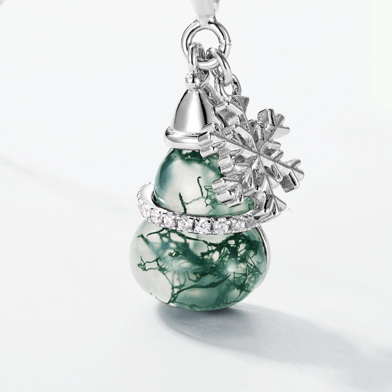 Planderful Everyday Genie – Fashion Personalized Versatile Aquatic Agate Gourd Pendant S925 Silver Inlaid Green Moss Necklace Snowflake Item