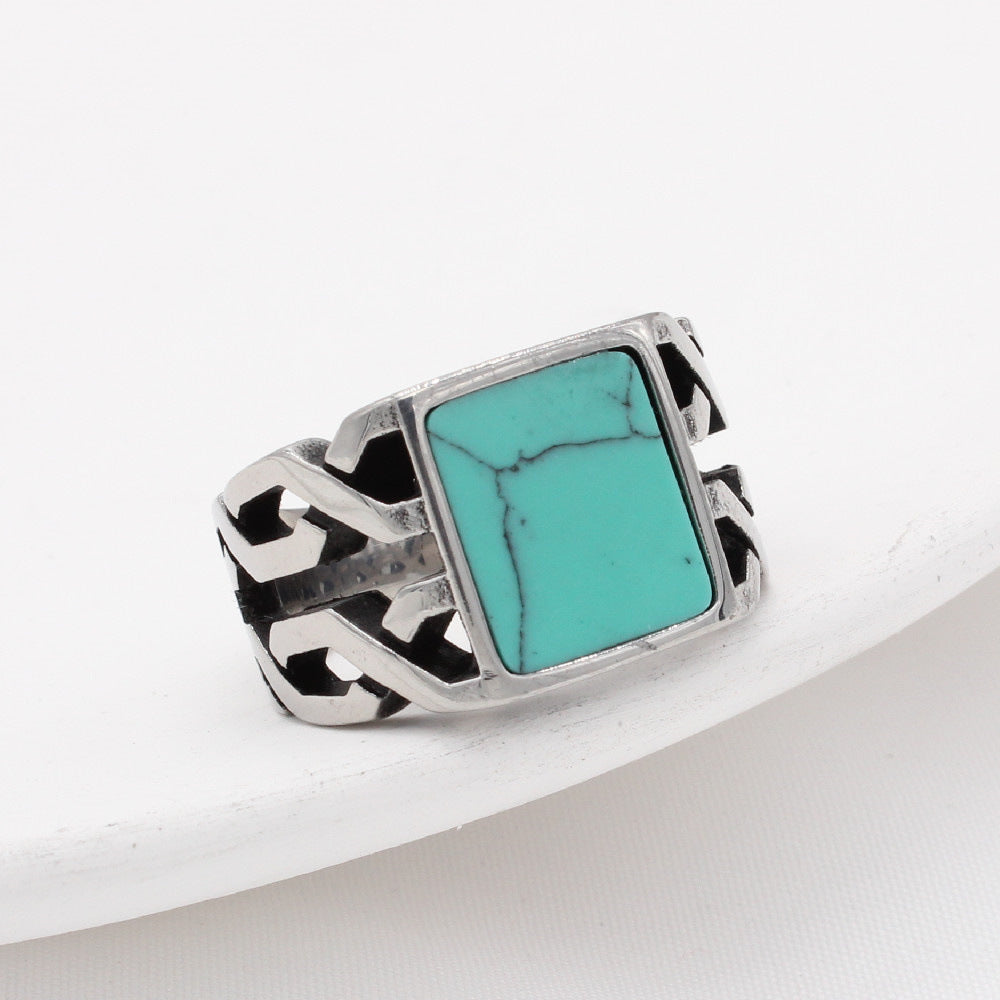 Planderful Titanium Steel Ring Unisex Retro Square Stone Design For Men And Women Bold Statement Jewelry