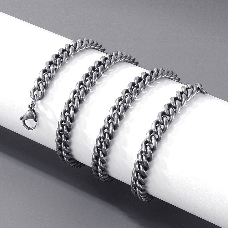 Chain, Retro And Old 8mm Boiled Black Double-Sided Grinding Cuban Chain Stainless Steel Necklace