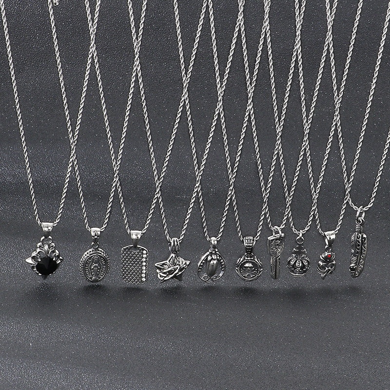 Planderful Vintage Cross Flower Mens Pendant Black Zircon