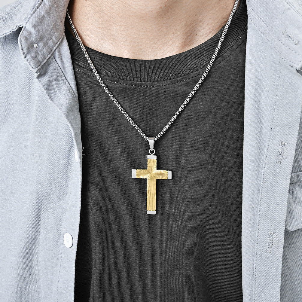 Cross-Border European American Titanium Steel Cross Necklace