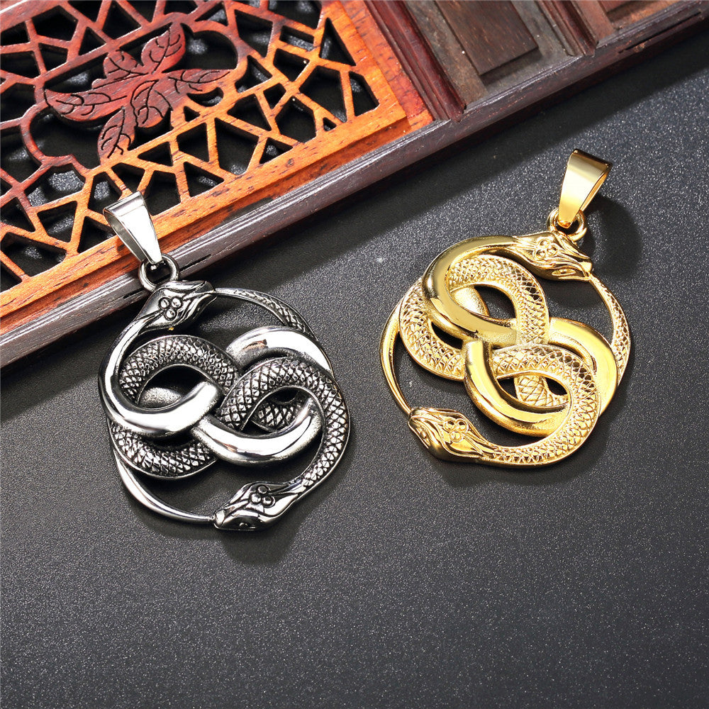 Stainless Steel Double Snake Pendant Unisex MustHave Jewelry Protection Symbol By Planderful Everyday Genie Collection