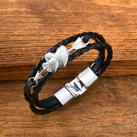 South Korea's new creative personalized couple alloy one arrow through the heart PU leather rope bracelet gift bracelet BL-822
