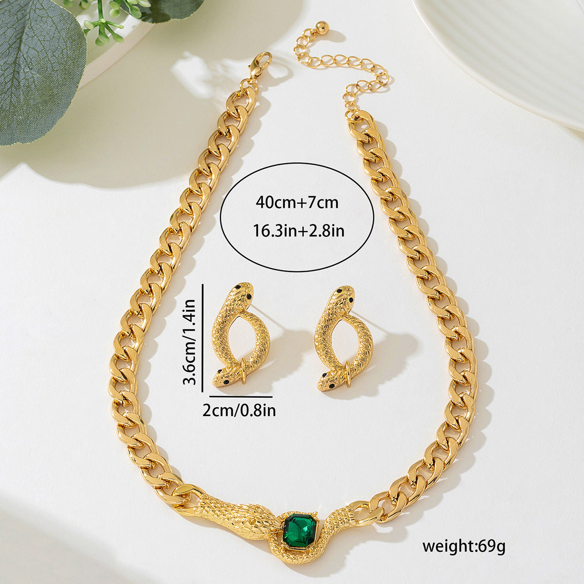 Fashionable Snake Head Necklace Earrings Set for Women