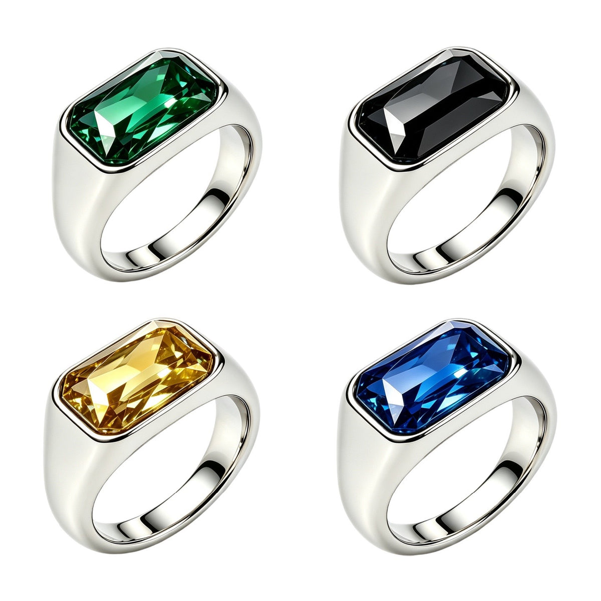 Square Zircon Titanium Steel Ring