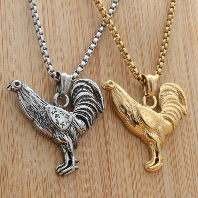Personalized Titanium Steel Rooster Pendant Necklace for Men - Retro Punk Style