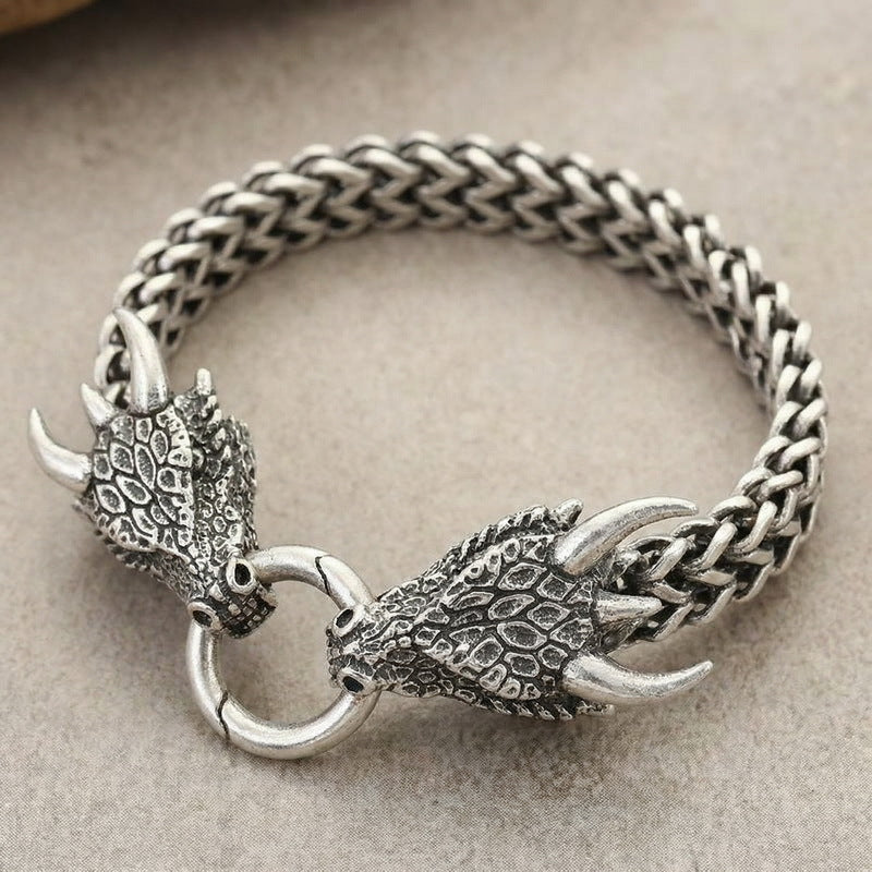 Smear Dragon – Punk Style Vacuum Electroplating Dragon Head Front & Back Chain Bracelet