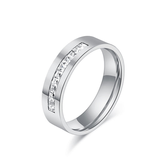 Square Zircon Stainless Steel 18k Gold Ring Women's