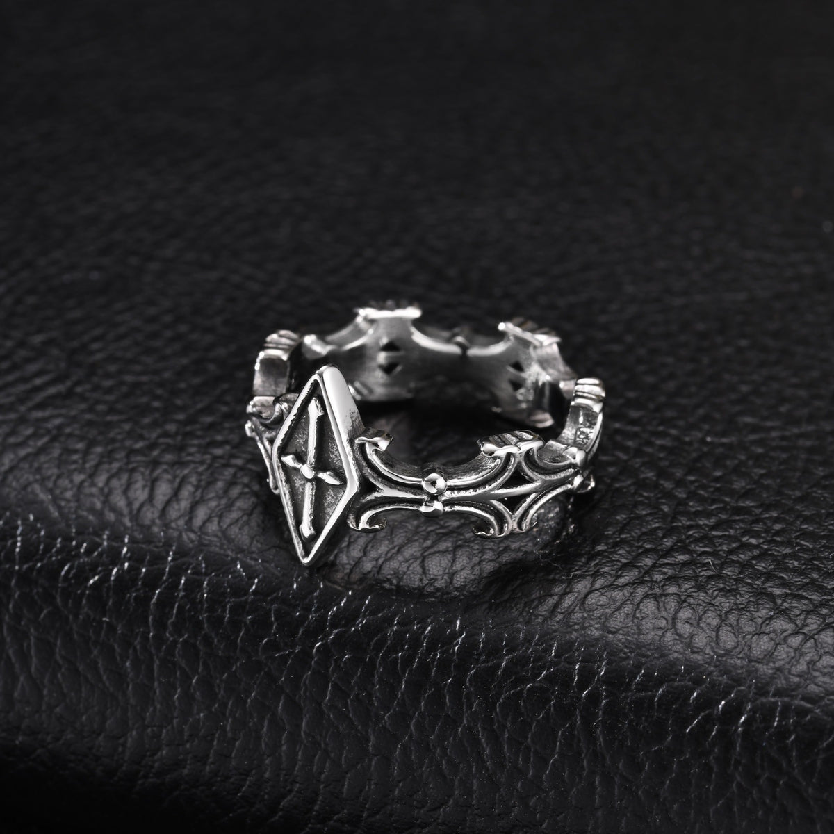 Stainless Steel Cross Ring — Silver Tone