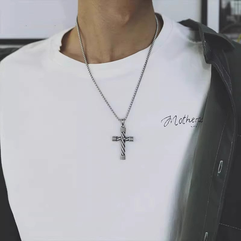 Planderful Jewelry Retro Cross Pendant Necklace In Titanium Steel Hip Hop Collarbone Chain