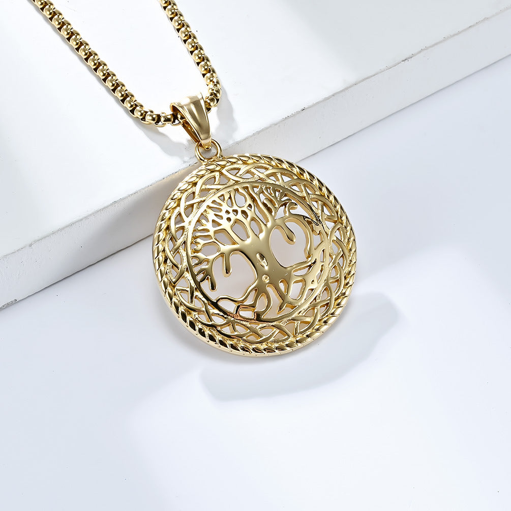 Planderful Tree Of Life Hollow Necklace Titanium Steel Pendant For Trendy Men And Women