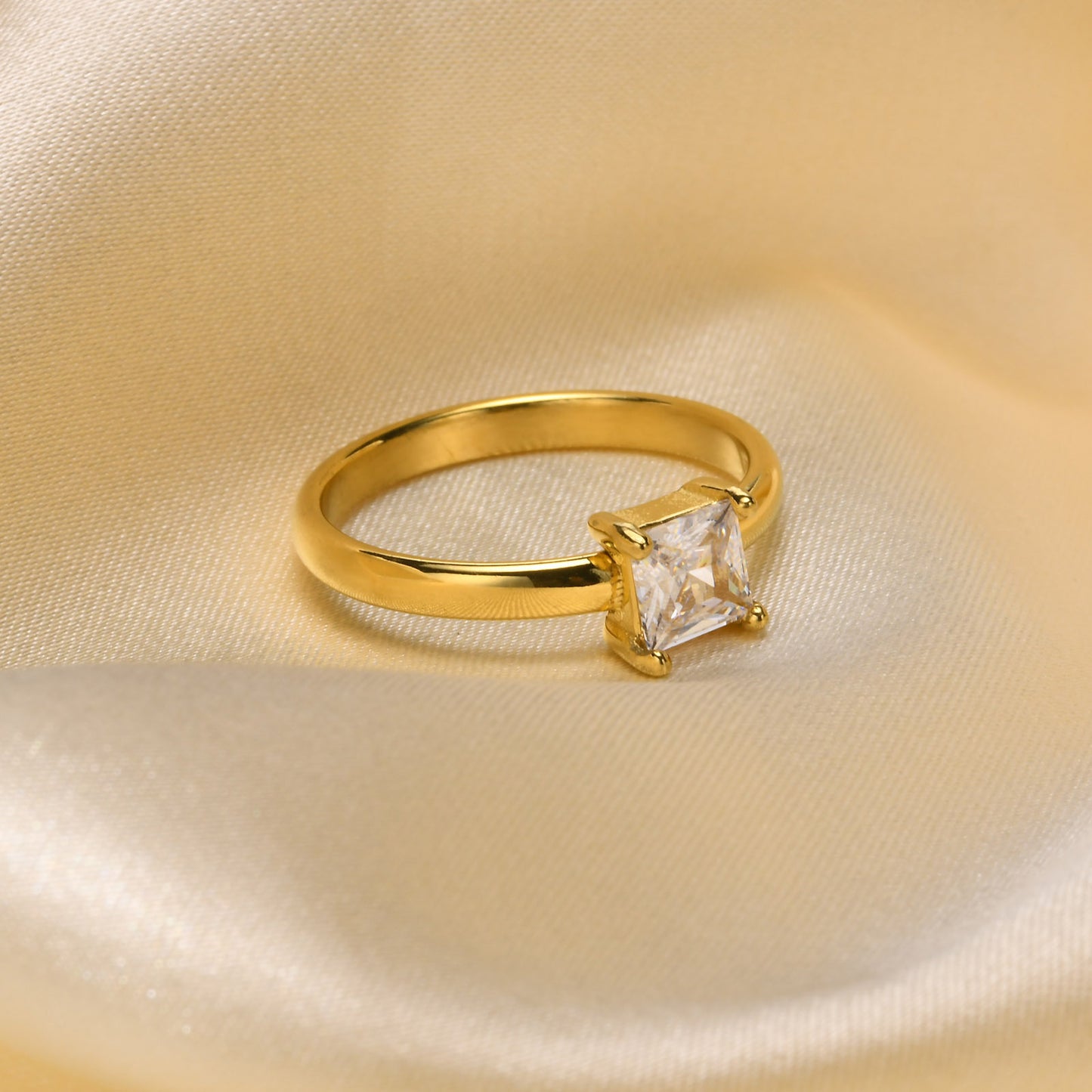 Various Stainless Steel 18K Gold White Black Square Zircon Ring Women