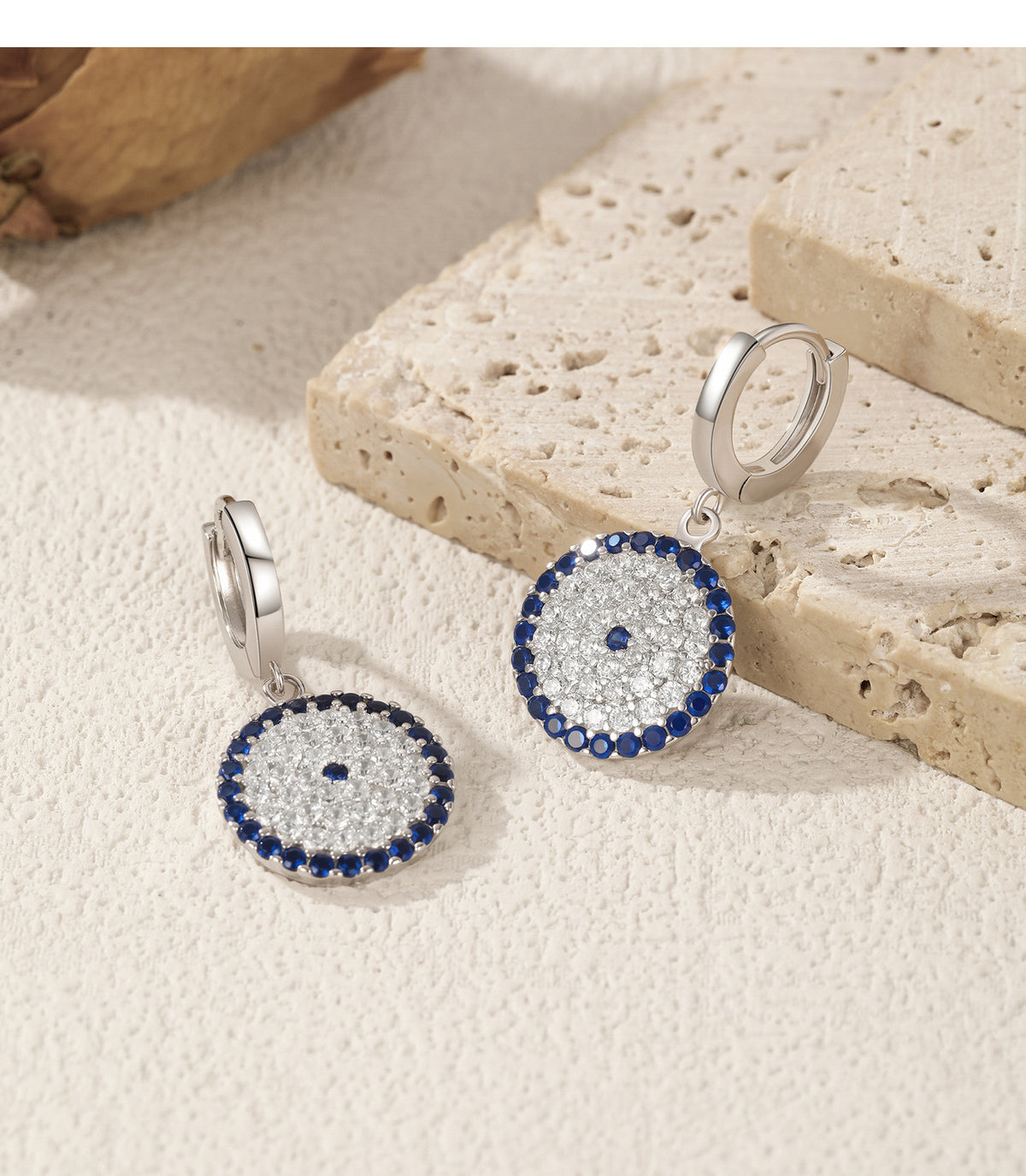 925 Sterling Silver Blue Eye Geometric Earrings