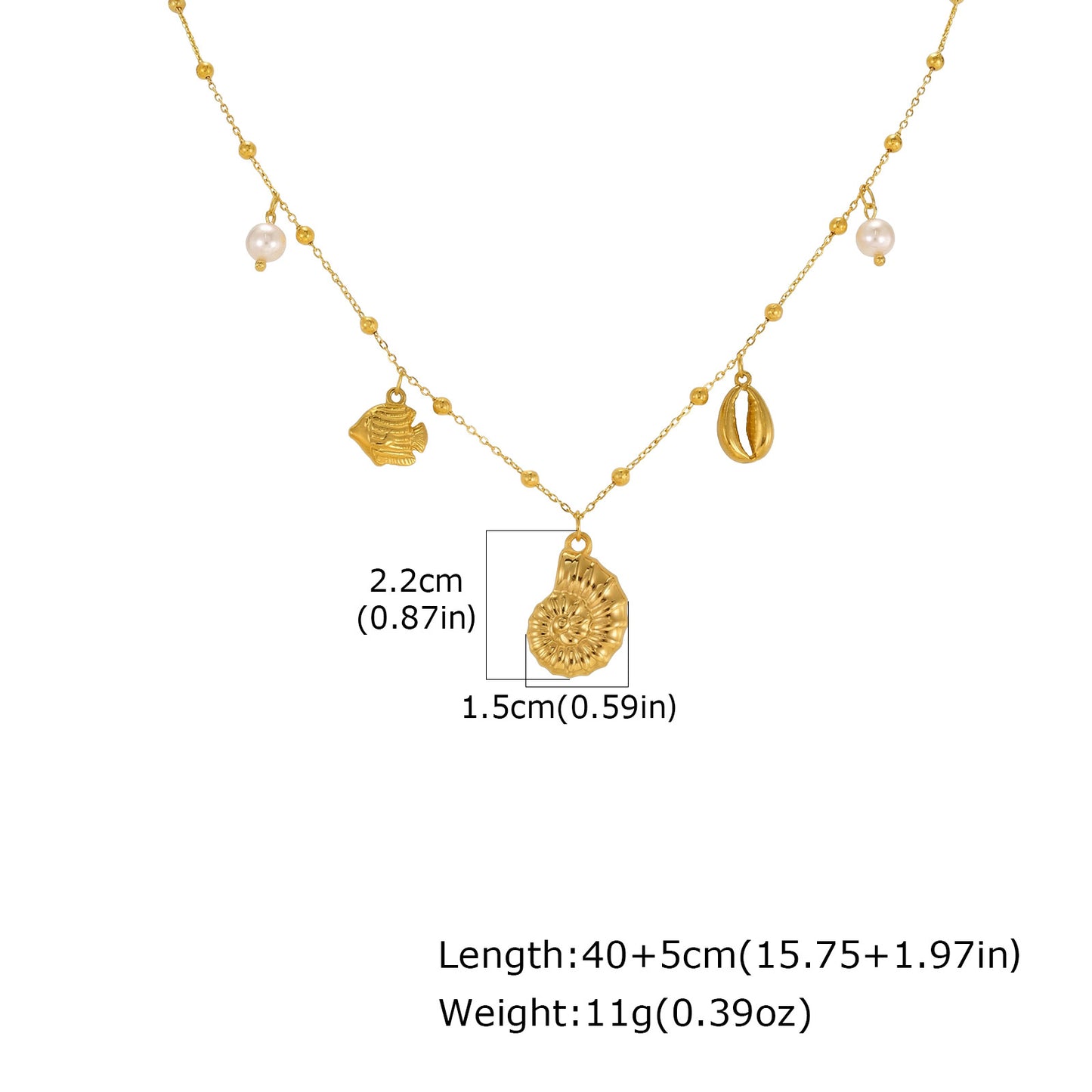 Summer Leisure Seaside Ocean Wind Stainless Steel Imitation Glass Pearl Conch Lady Necklace