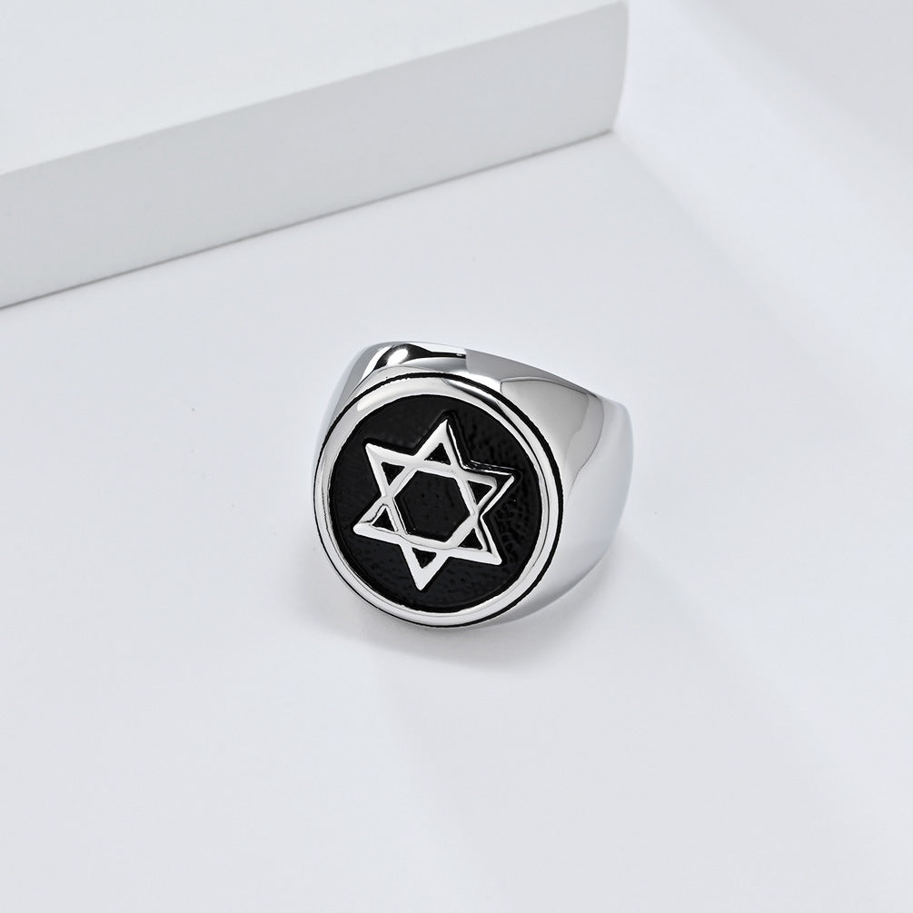 Retro Hexagram Titanium Steel Ring for Men Advanced Style