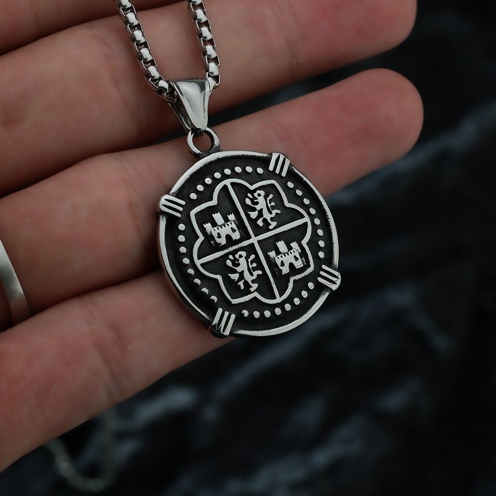 Hip Hop Vintage Spanish Pirate Titanium Steel Men's Pendant Necklace Jewelry