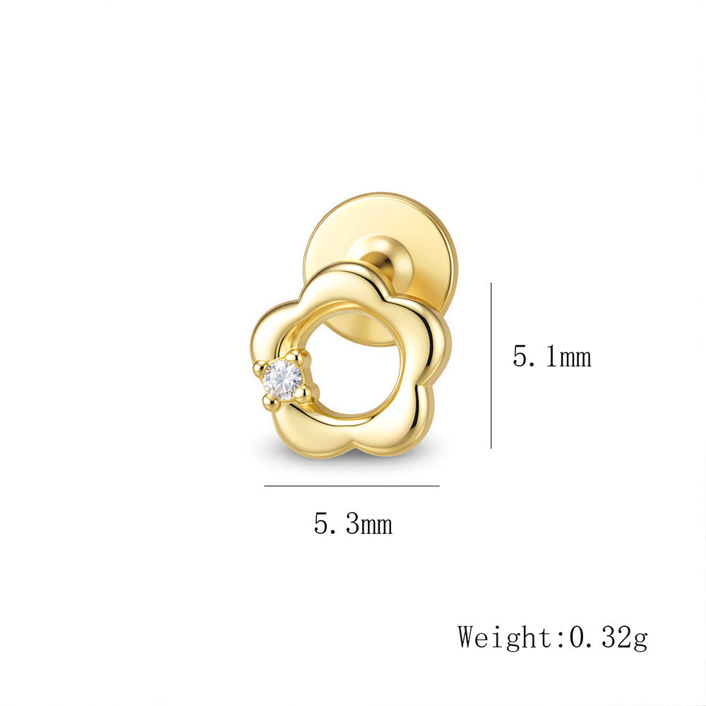S925 Sterling Silver Hollow Small Flower Inlaid Zircon Cartilage Spiral Puncture Earrings Versatile