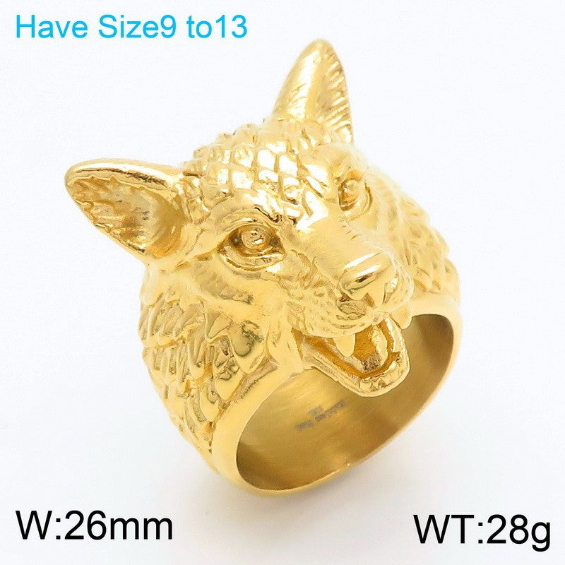 E-Commerce Popular Animal Jewelry, Punk Style Old Viking Wolf Head Stainless Steel Men's Ring