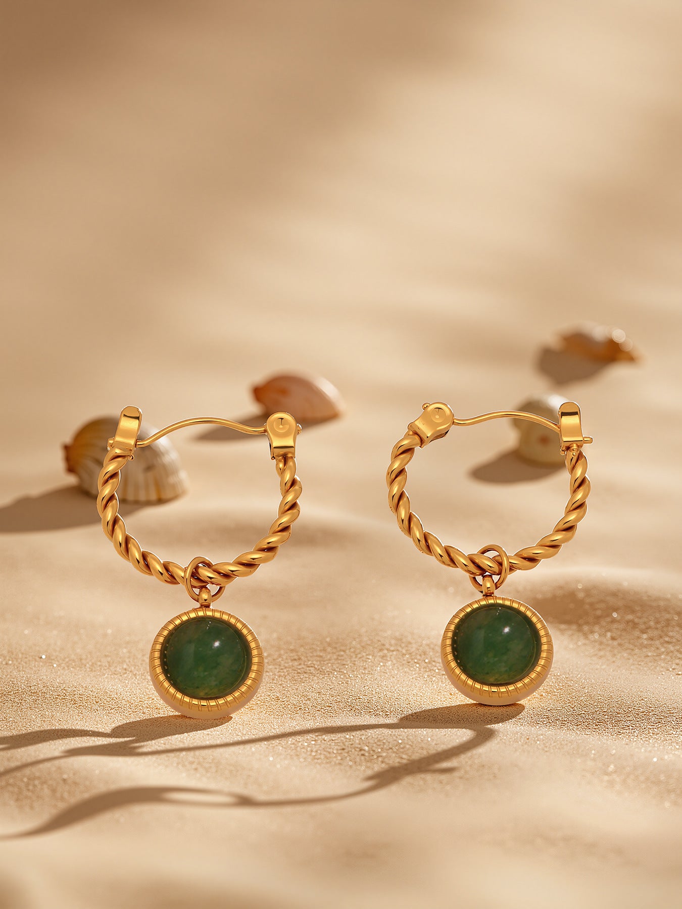 Planderful Green Agate Twist Earrings Gold Plated For Women