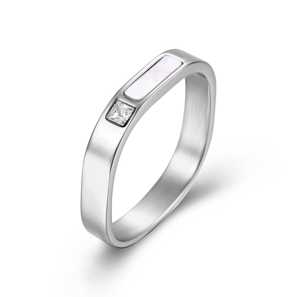 INS Light Luxury Design Shell Square Titanium Steel Ring