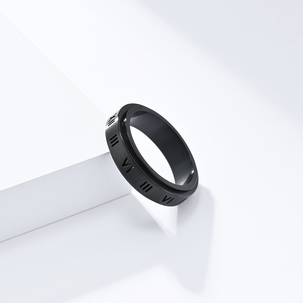 Cross-Border Roman Numerals Titanium Steel Ring for Women and Men