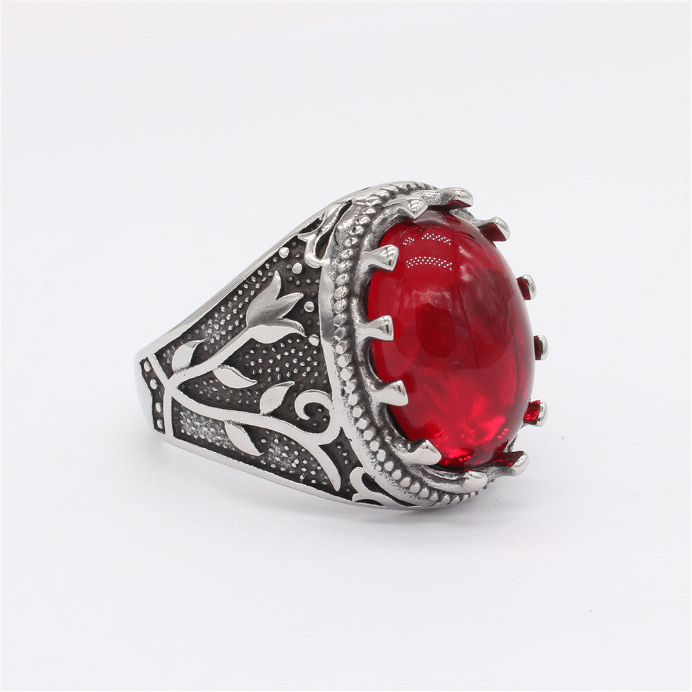 Planderful Titanium Steel Ring With Oval Stone Tulip Design Unisex Premium Fashion Court Style