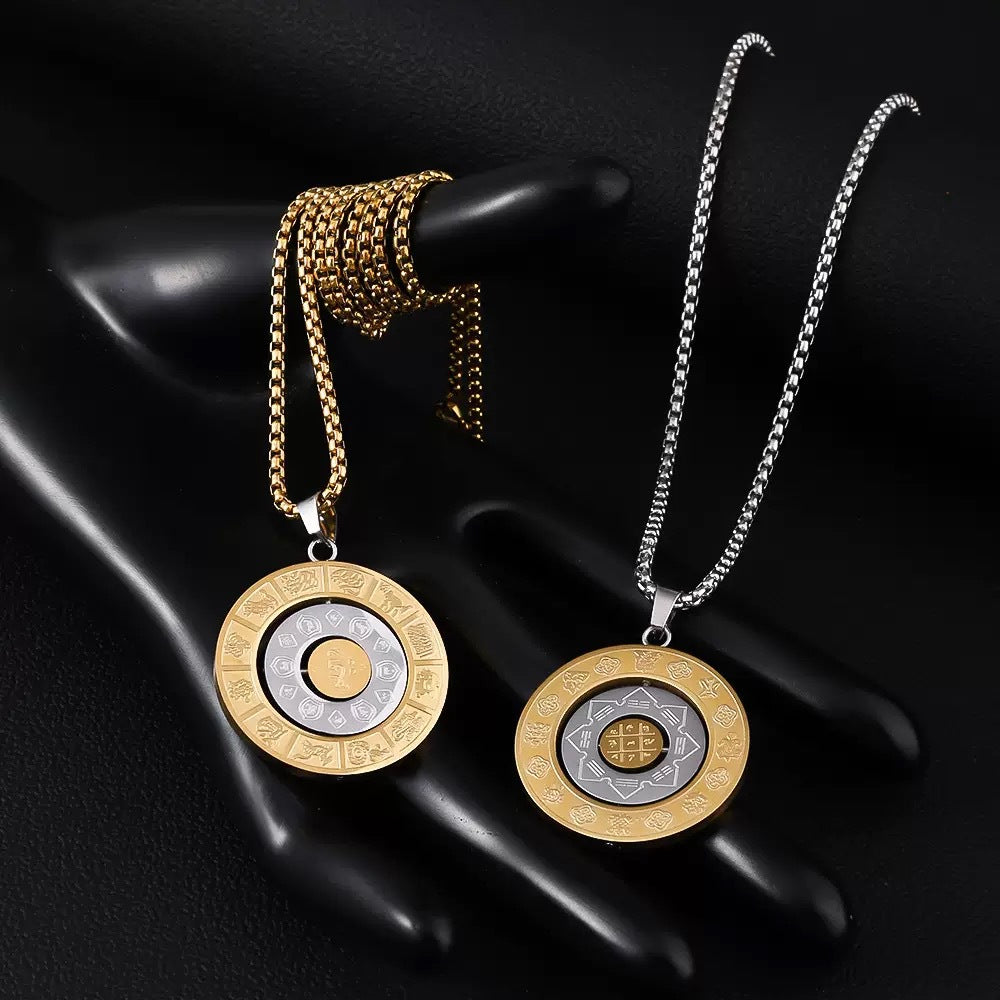 Planderful Zodiac Sign Pendant Necklace Rotating Card Twelve Signs Stainless Steel Unisex Gift