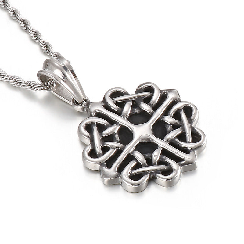 Turquoise Cross Flower Titanium Steel Men's Pendant - Vintage Style Accessory