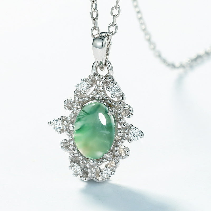 S925 Sterling Silver Moss Agate Vintage-Inspired Necklace