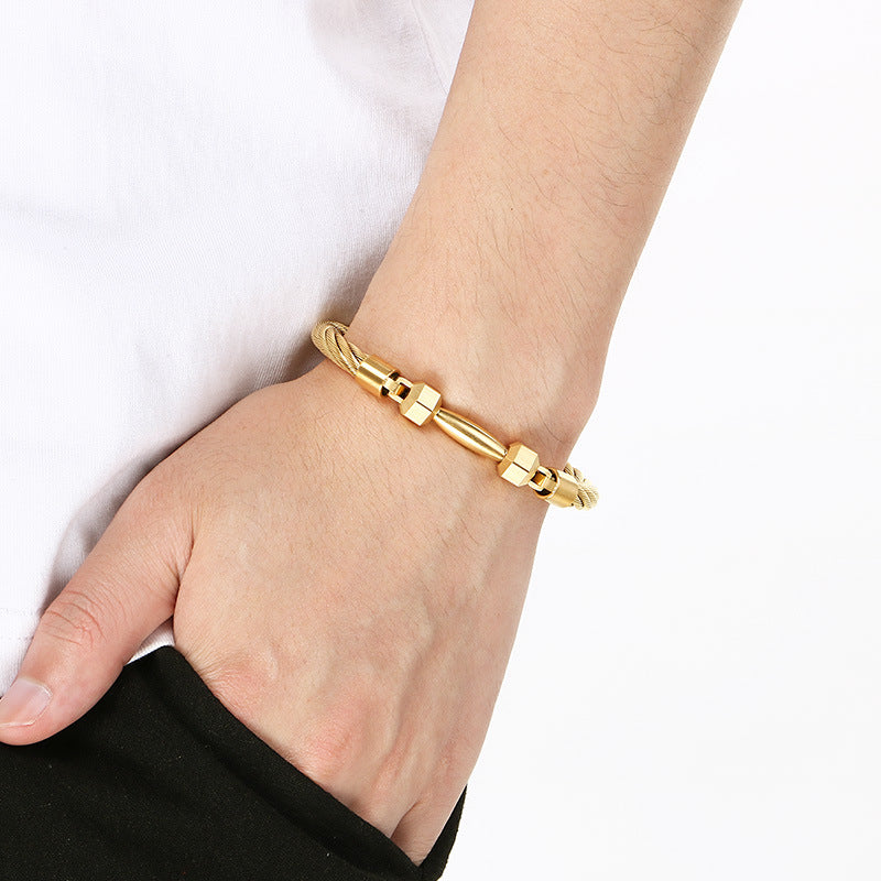 Sports Wind Barbell Cable Bracelet – Vacuum Electroplated Steel