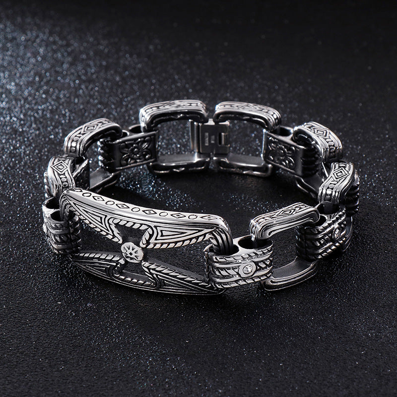 Cross Flower Hollow Titanium Steel Men's Bracelet