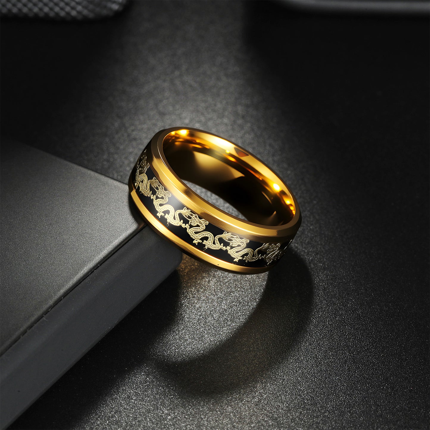 Planderful Everyday Genie Gold Plated Dragon Phoenix Couple Ring Unisex Wedding Band For Couples Size 6 To 12