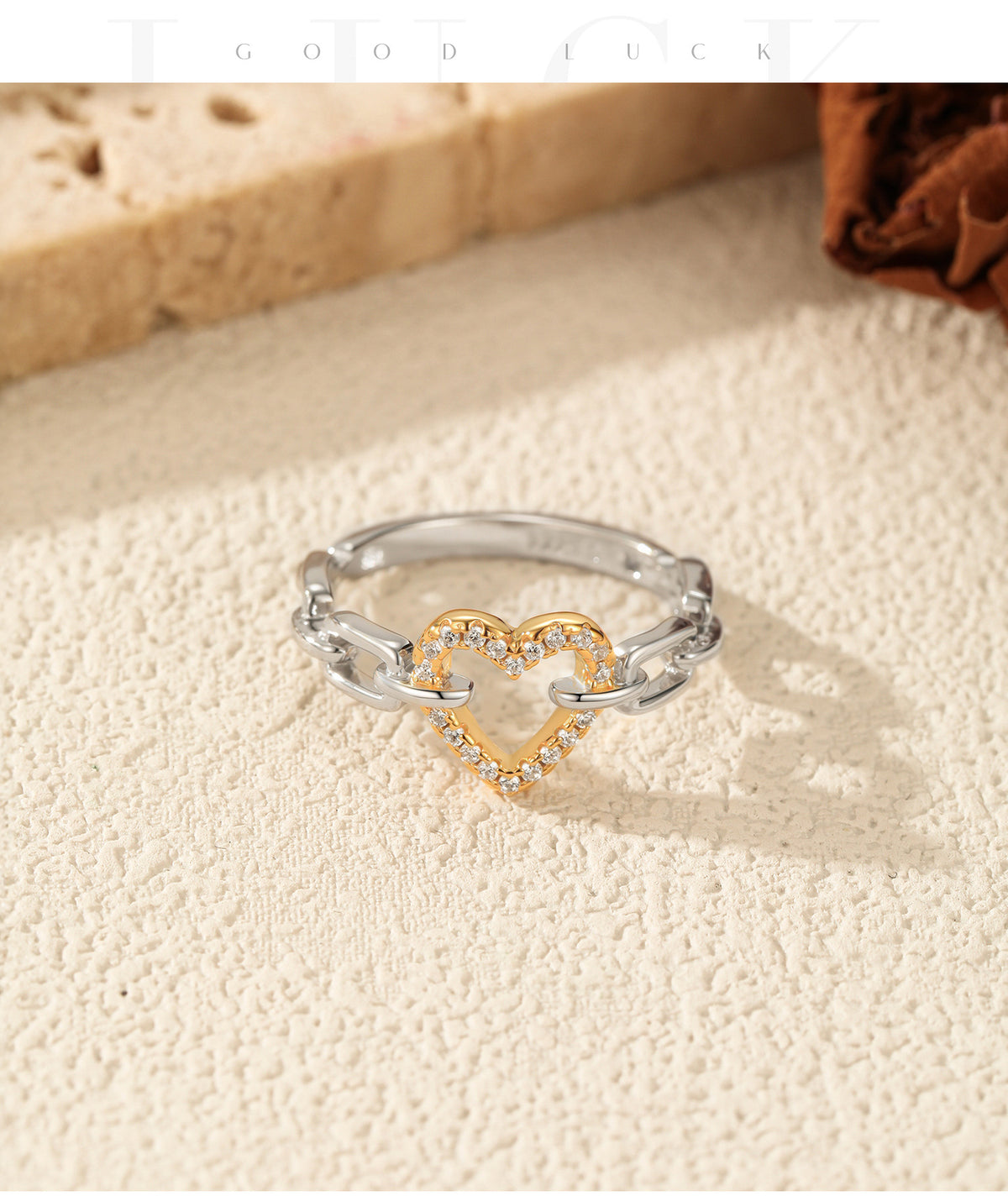 925 Sterling Silver Heart Lock Pavé Zircon Ring
