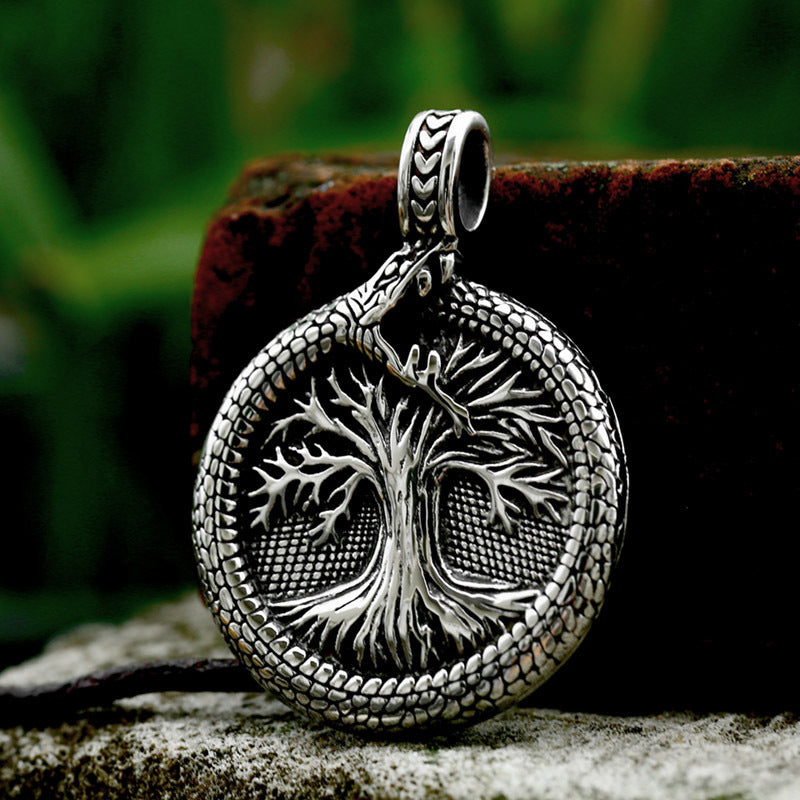 Nordic Viking Tree of Life Titanium Steel Ouroboros Pendant Jewelry for Men – Wholesale Stainless Steel Collection