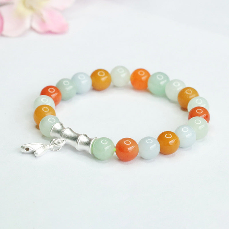 Jadeite Round Bead & Golden Silk Jade 8 mm Beaded Bracelet