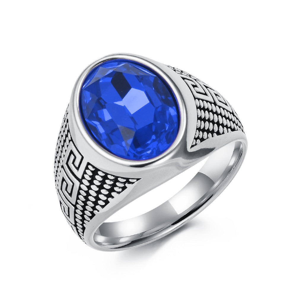 Planderful Titanium Steel Zircon Ring With Great Wall Pattern For Men Fade Resistant Durable Jewelry