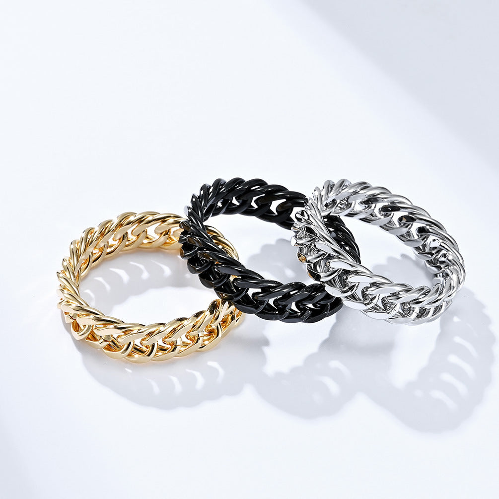 European and American Cold Wind Double-Woven Cuban Chain Ring for Men